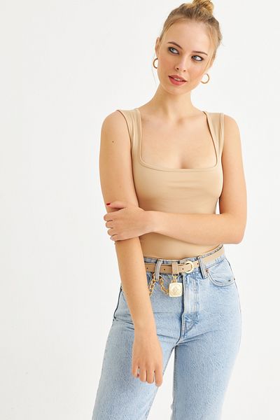 Cool & Sexy Women's Milk Coffee Square Neck Blouse Tf64-90