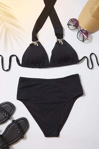 Trendyol Collection Schwarzer normaler Bikini-Unterteil mit hoher Taille TBESS25BA00042