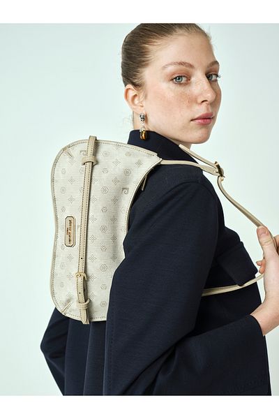 Pierre Cardin Beige Monogram Women's Shoulder Bag 05Po25Y2044