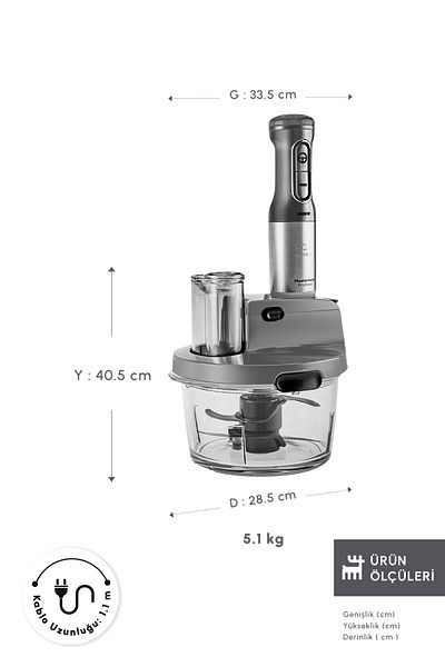 Karaca Mastermaid Prosteel Küchenmaschine aus Glas, lange Standfüße, 6 Klingen, 2500 W, Galaxy Grey
