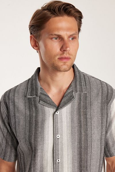 Tudors Relax Fit Oversize Flowy Comfortable Fit Striped Linen Effect Men's Shirt