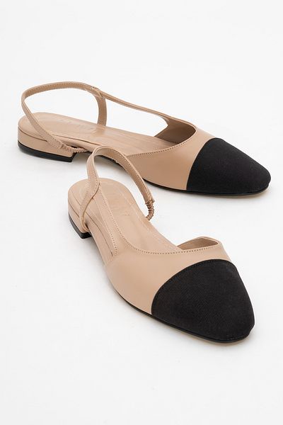 LuviShoes LUJO bézs bőrű női nyitott hátú lapos balerinacipő