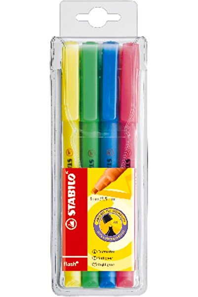 Stabilo - فلاش - قلم تحديد - 4 عبوات - ألوان متنوعة
