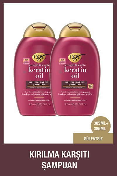 OGX Keratin Dead Sulfate-Free Shampoo - Anti-Breakage, 385 ml x 2 Pieces