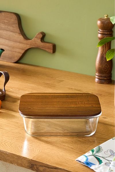 Karaca Karya Acacia Glass Storage Container with Wooden Lid 950 ml