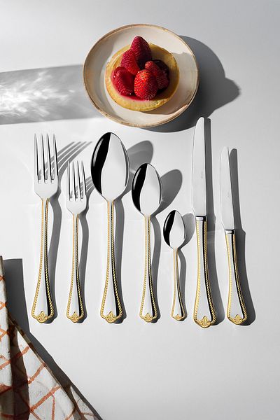 Nehir Fulya Gold Plain 12-Person 89-Piece Leather Boxed Cutlery Set