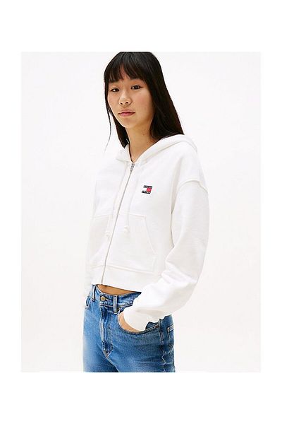 Tommy Hilfiger Dámská bílá bunda Tommy Jeans na zip s kapucí