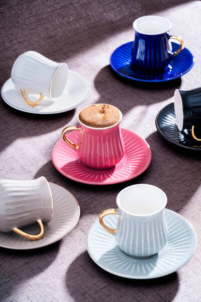 ACAR Lena Gold Yaldız Renkli 6 Kişilik Porselen Kahve Fincanı Takımı