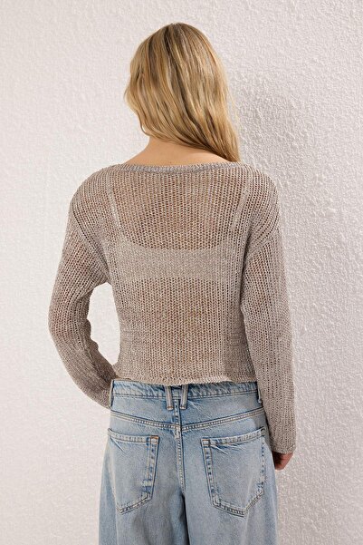 Trendyol Collection Stone Boat Neck Sequined Thin Knitwear Sweater Twoss25Kz00003