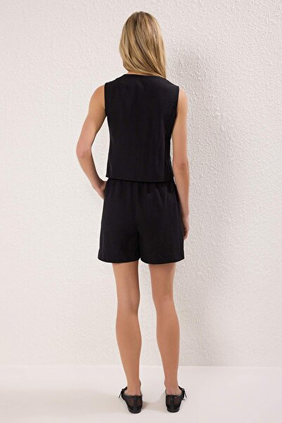 Trendyol Collection Black Tie Linen Look Blouse and Shorts Woven Underlay Set Twoss25Au00115