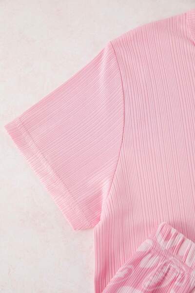 Edit by Trendyol Pink Heart Ribbed Knitted Pajamas Set Tedss25Pt00007