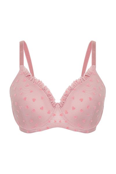 Trendyol Curve Powder Flock bedruckter Herz-BH mit festem, verstellbarem Träger in Übergröße TBBSS25CW00011