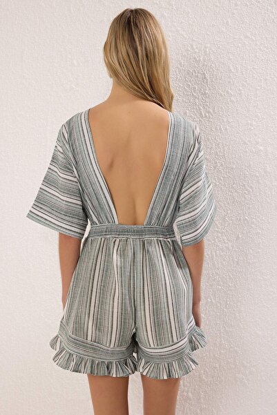 Trendyol Collection Striped Woven Cut-Out Beach Mini Jumpsuit Tbess25Tu00005
