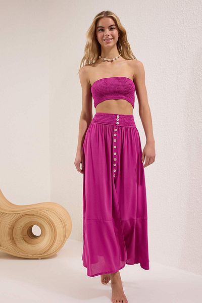 Trendyol Collection Fuchsia Woven Buluğlu Button Moving Beach Straple Bluz Impact Tbess25Au00081