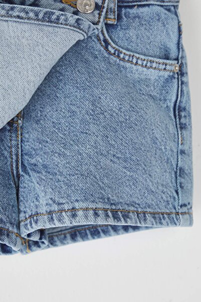 TRENDYOLKIDS Dark Blue Girl Cotton Asymmetric Denim Shorts Skirt Tkdss25Et00006