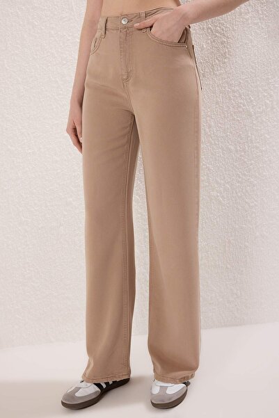 Trendyol Collection Mink 100% Tencel ™   High Waist Wide Leg Jeans