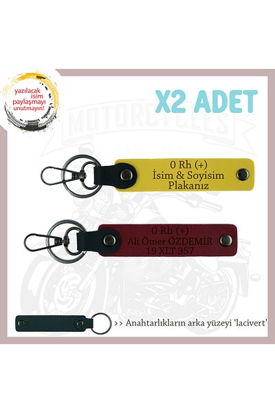 miawiki Name Plate and 0 Rh (+) Blood Group Special Production X2 Keychain, Yellow-Claret Red-Navy, for Motor Enthusiasts