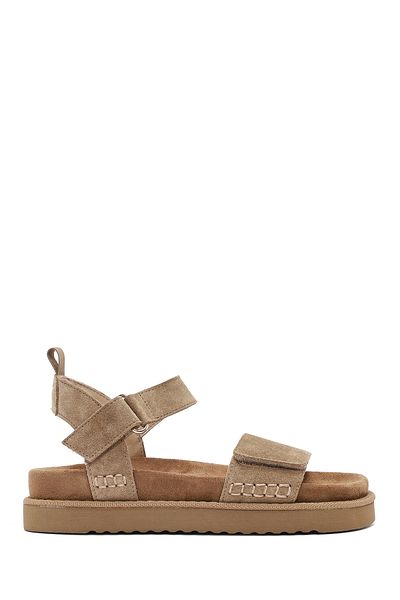 Derimod Women's Tan Strappy Thick Soled Suede Leather Sandals 25Sfd405510