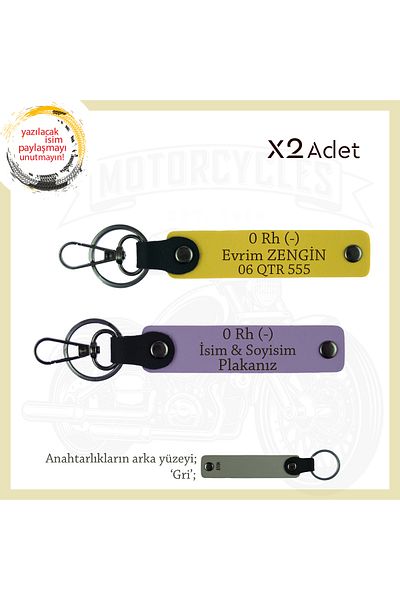 miawiki Name Plate and 0 Rh (-) Blood Group Written Leather X2' Keychain, Purple-Yellow-Gr, Special for Speed Enthusiasts
