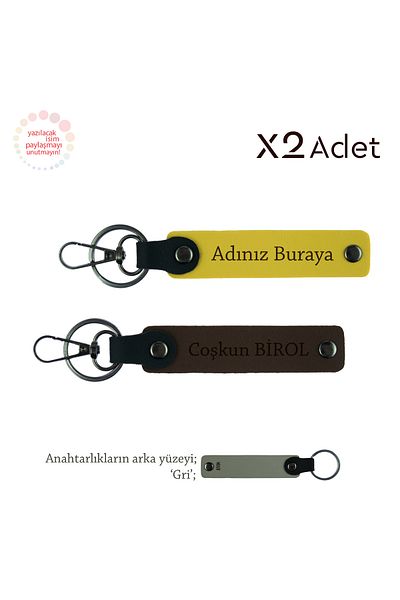 Miaju Romantic Gift for Brother, Set of 2 Keychains with Name and Surname Written, Yellow-Dark Brown-Grey