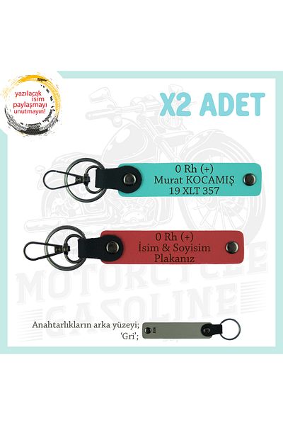 miawiki Name Plate and 0 Rh (+) Written Gift X2 Keychain, Pomegranate Flower-Turquoise-Gr, Retro Motorcyclists Special