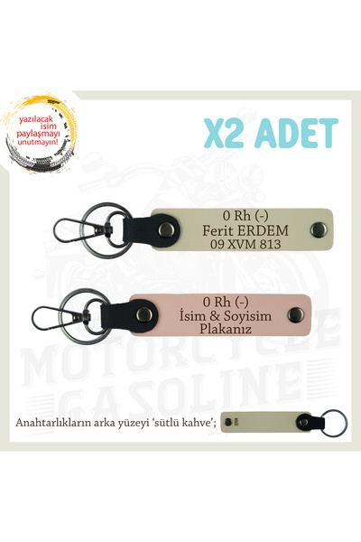 Miaju X2 Keychain with Nameplate and 0 Rh (-) Blood Type Lettered for Motorcy...