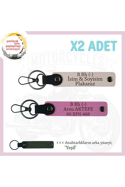 miawiki Special Design Leather X2 Keychain, Powder-Pink-Ysl, Motor Lovers, Name Plate and B Rh (-) Blood Group