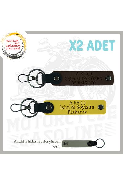 miawiki A Rh (-) Blood Group Written Gift X2 Keychain, Yellow-K Brown-Gray, Custom Name Plate for Biker Friends