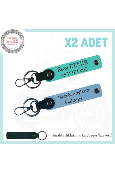Miaju Special for Biker Style, Gift with Name and Plate X2 Leather Keychain Set, Blue-Turquoise-Lacquer