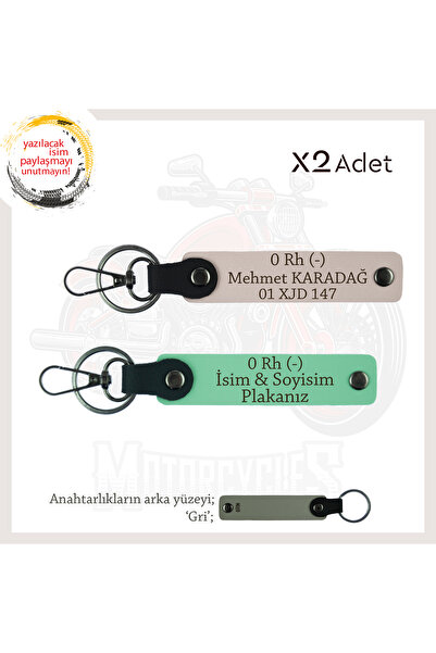 Miaju Gift X2 Keychain Set in Biker Style, with Name Plate and 0 Rh (-) Blood...
