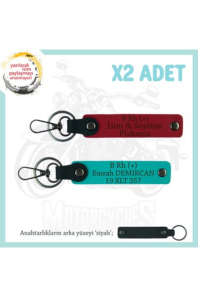miawiki Name Plate and B Rh (+) Blood Group Written X2 Keychain, Red-K Turquoise-Syh, Biker Style Special