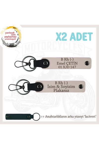 Miaju Special for Adventurers, Leather X2 Keychain Set with Name Plate and B Rh (-) Blood Type, Powder-Laci