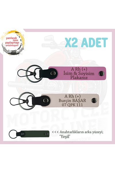 miawiki Custom Design Leather X2 Keychain, Powder-Pink-Ysl, Motor Lovers, Name Plate and a Rh (+) Blood Group