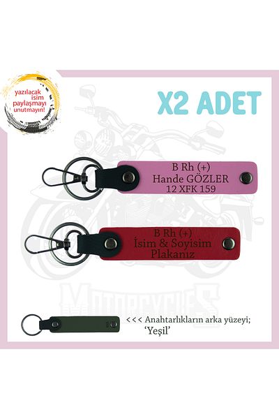 miawiki Name Plate and B Rh (+) Blood Group Written 2 Keychains, Red-Pink-Ysl, for Motorcycle Lovers