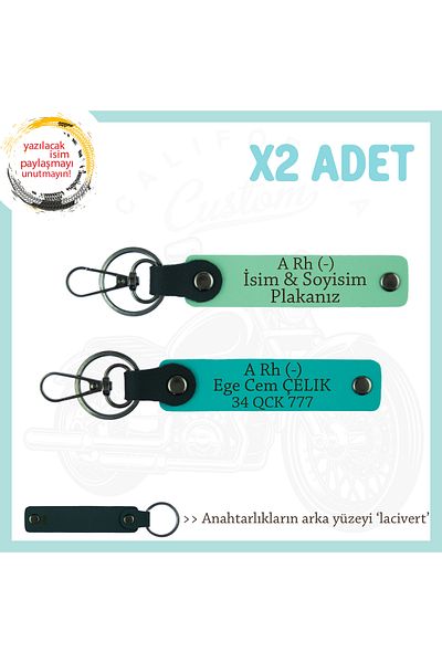 miawiki Gift Set, Green-K Turquoise-Navy, Special Name Plate and 2 Keychains with a Rh (-) Blood Group Written