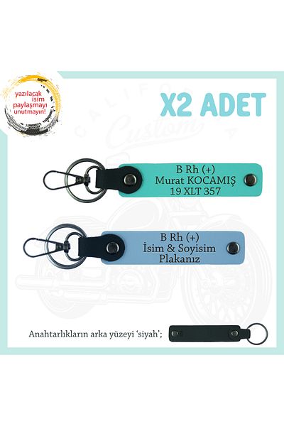 Miaju Custom X2 Keychain with Name Plate and B + Blood Group Lettering for Motorcycle Lovers, Blue-Turquoise-Syh