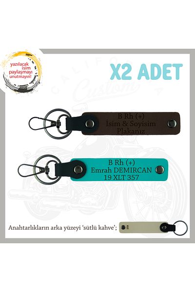 Miaju Exclusive for Motor Enthusiasts, Custom X2 Keychain with Name Plate and B+ Blood Type Lettering, K Turquoise-K Brown-Sk
