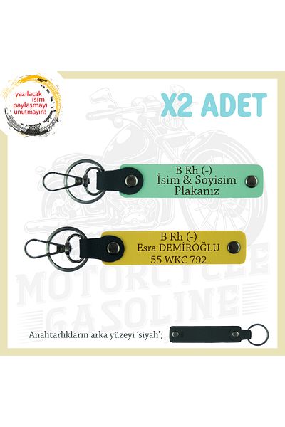 miawiki Name Plate and B Rh (-) Blood Group Written X2 Keychains, Green-Yellow-Syh, Special for Motorcycle Lovers