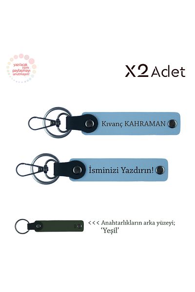 Miaju Warm Gift for Aunt, Set of 2 Keychains Personalizable with Name Written, Sky Blue-Green