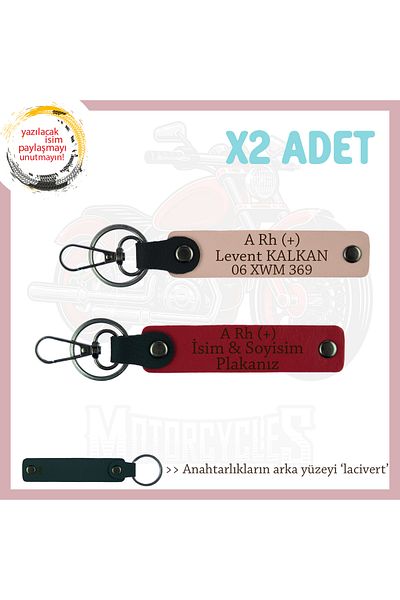miawiki Name Plate and a Rh (+) Blood Group Written Leather X2 Keychain, Yavruağzı-Red-Laci, Biker Gift