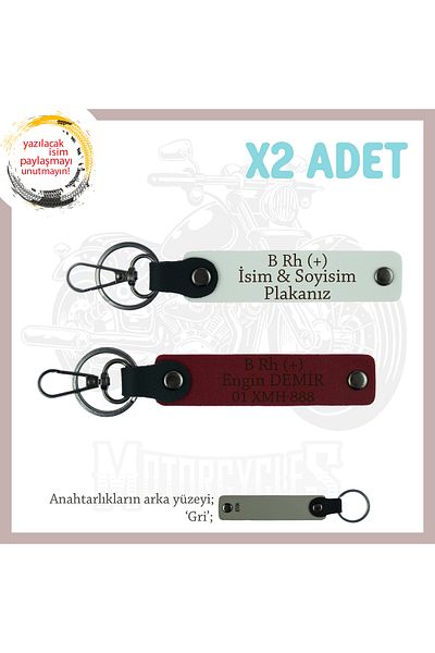 Miaju Bikers Name Plate and B Rh (+) Blood Group Lettering Leather X2 Keychain Gift Set, White-Burgundy-Gr