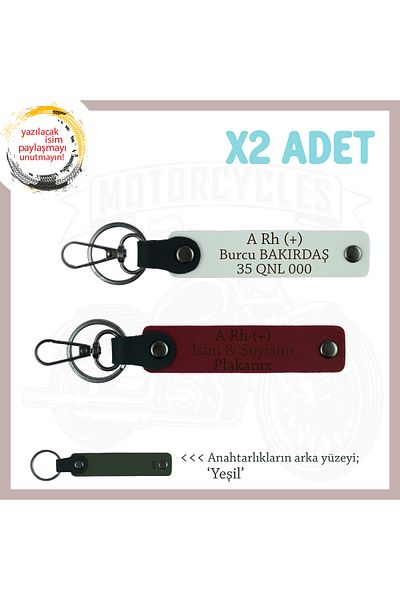 Miaju Bikers Name Plate and a Rh (+) Blood Group Lettering Leather X2 Keychain Gift Set, White-Burgundy-Ysl