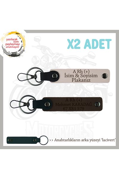 miawiki Name Plate and a Rh (+) Blood Group Written X2 Keychain, Powder-K Coffee-Laci, Special for Motorcycle Lovers