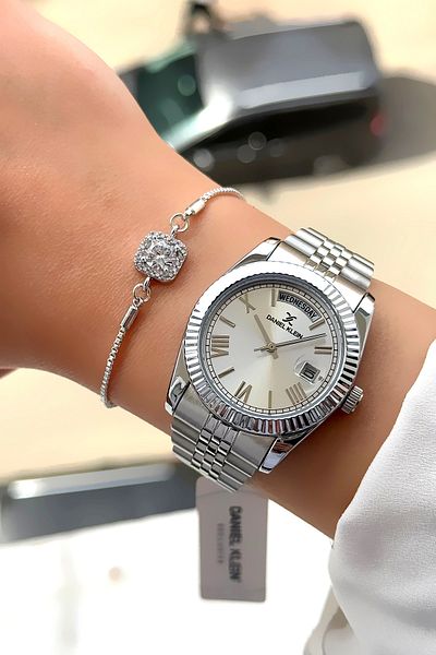 Daniel Klein 100% Original Women's Watch Silver Color Stainless Steel Band Bracelet Gift