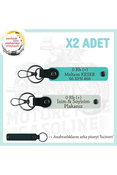 Miaju For Motor Lovers, Name Plate and 0 Rh (+) Blood Type X2 Keychain, Gift, White-Turquoise-Navy