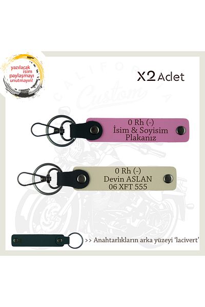 miawiki Leather X2 Keychain, Pink-S Coffee-Lacquer, Biker Friendly Custom Name Plate 0 Rh (-) Blood Group Written