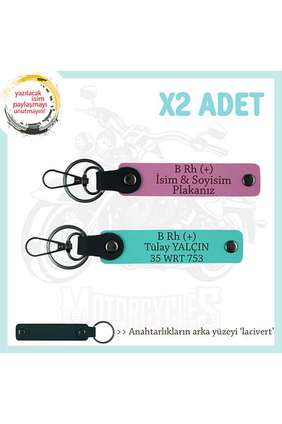 miawiki Name Plate and B Rh (+) Blood Type Written X2 Keychain, Pink-Turquoise-Navy, Special for Adventure Lovers