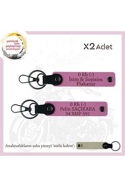 miawiki Name Plate and 0 Rh (-) Blood Group Written Leather X2 Keychain Gift, Pink-Sk, Special for Road Enthusiasts