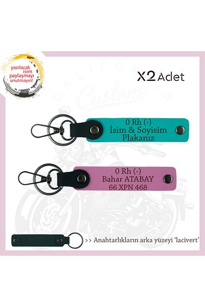 miawiki Motorcycle Keychain with Name Plate and 0 Rh (-) Blood Group Written, K Turquoise-Pink-Navy, to Biker Friends