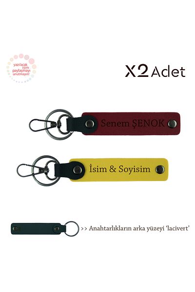 Miaju Romantic Gift for New Year, Set of 2 Keychains with Name Written, Yellow-Claret Red-Navy Blue